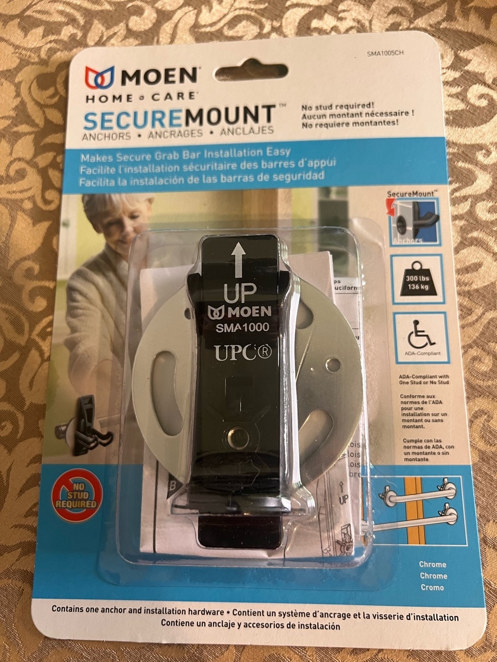 Moen SMA1005CH Home Care Securemount Grab Bar Mounting Anchor Sealed ADA 300 lbs